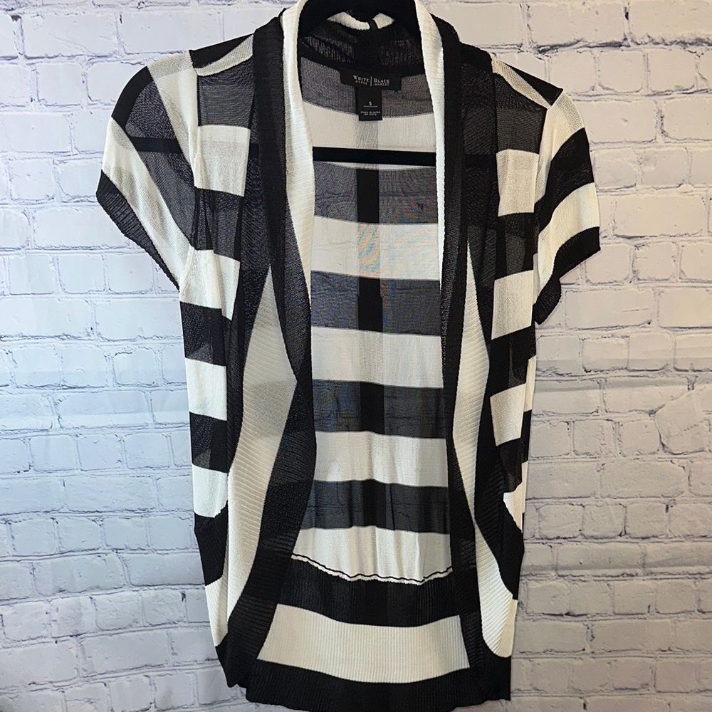 White House Black Market Black and White Striped Cardigan